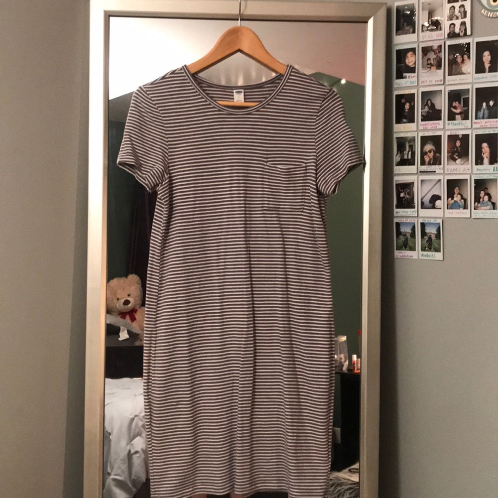 Gray Striped T-Shirt Dress